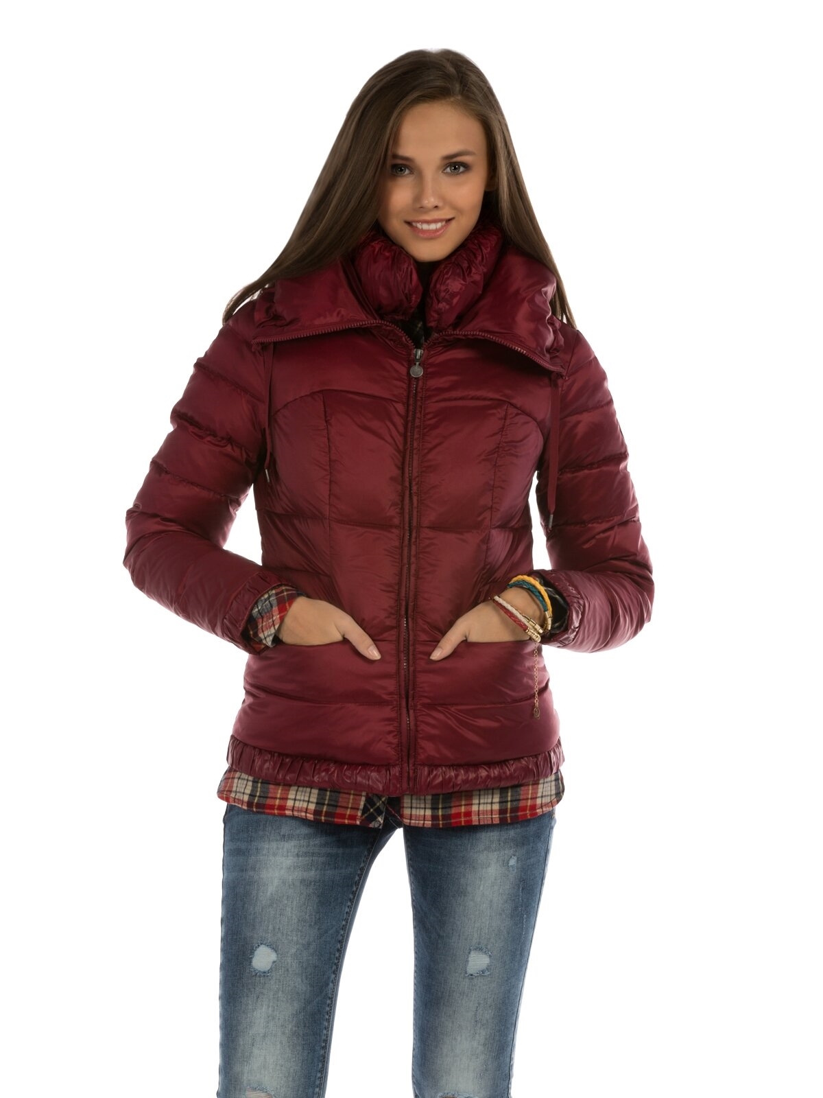 Показати інформацію про Куртка Жіноча Бордова Класичного Крою Cl1011477