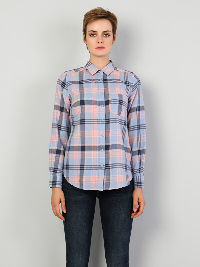 Показати інформацію про Сорочка З Довгим Рукавом Жіноча Синя Супер Вузького Крою Cl1047155