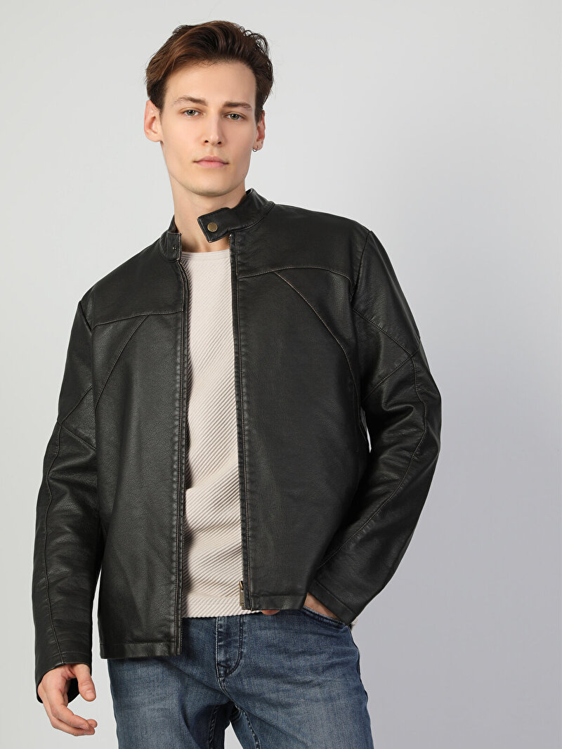 Показати інформацію про Куртка З Еко-Шкіри Чоловіча Коричнева Вузького Крою Cl1046904