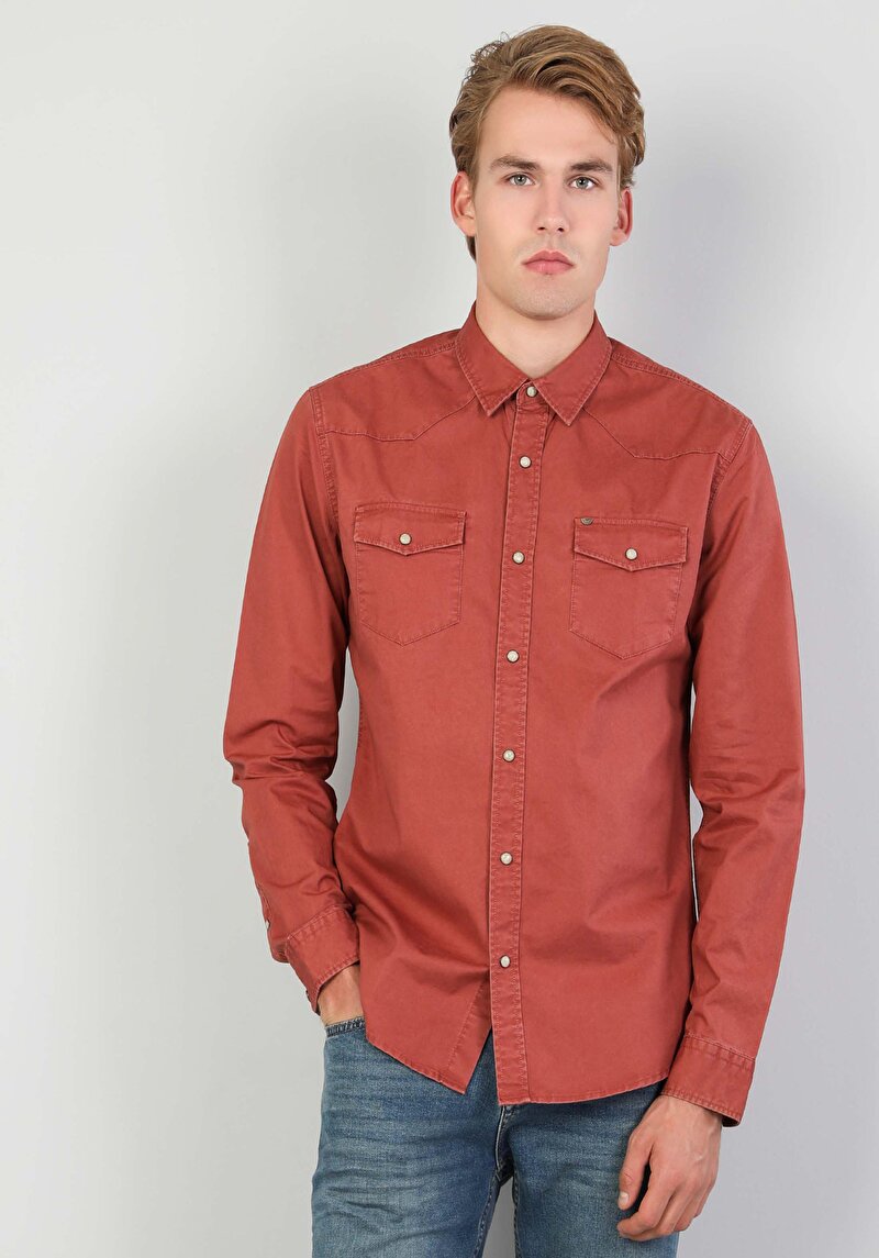 Зображення Сорочка З Довгим Рукавом Чоловіча Помаранчева  Cl1046446