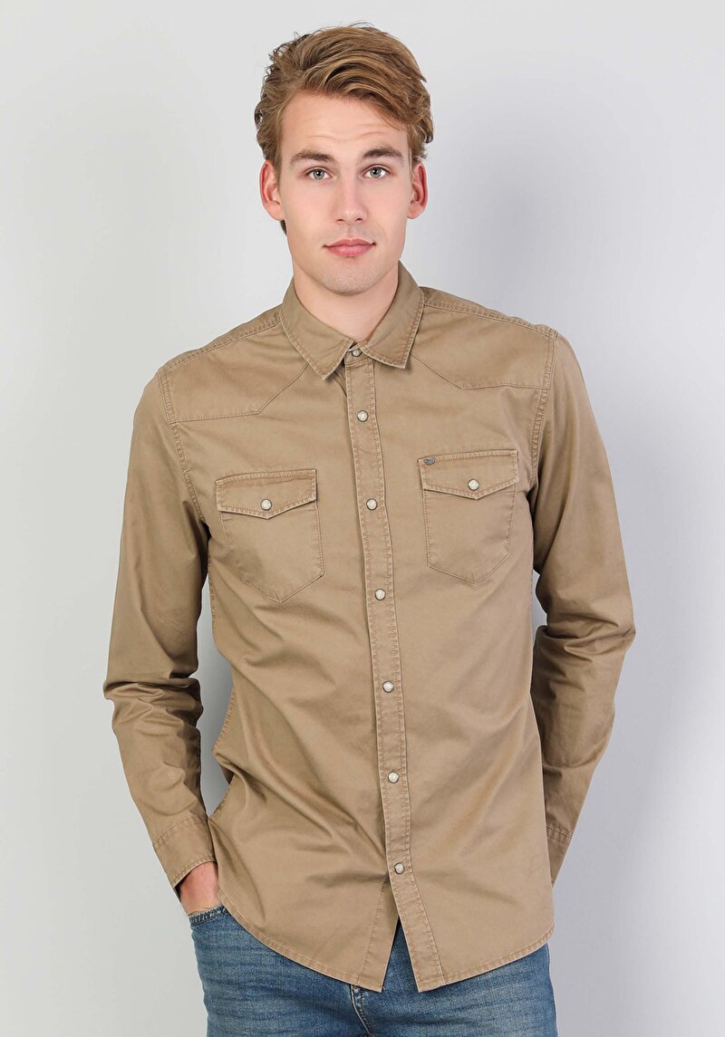 Зображення Сорочка З Довгим Рукавом Чоловіча Коричнева  Cl1046446