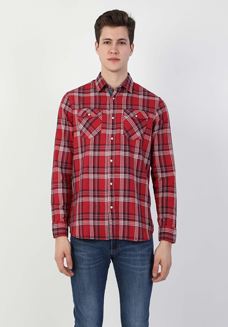 Показати інформацію про Сорочка З Довгим Рукавом Чоловіча Червона  Cl1046411