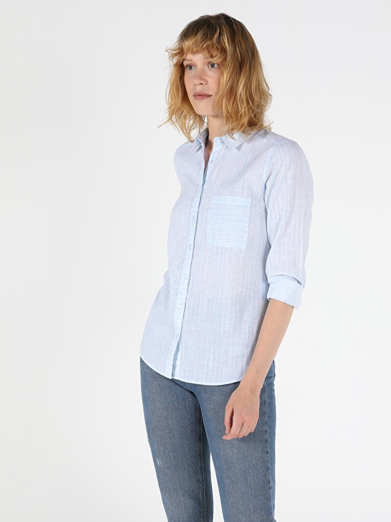 Показати інформацію про Сорочка З Довгим Рукавом Жіноча Синя Класичного Крою Cl1048899