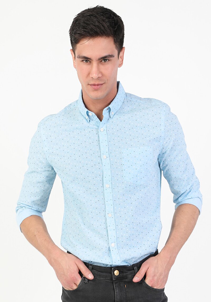 Зображення Сорочка З Довгим Рукавом Чоловіча Блакитна  Cl1047465