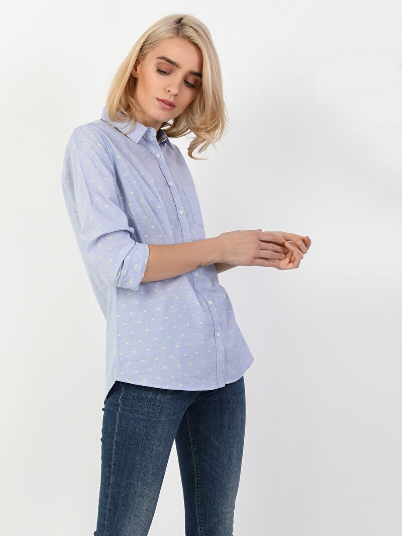 Показати інформацію про Сорочка З Довгим Рукавом Жіноча Синя Вузького Крою Cl1047930