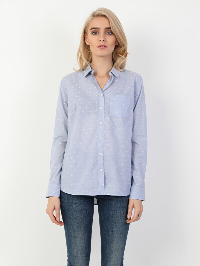 Показати інформацію про Сорочка З Довгим Рукавом Жіноча Синя Вузького Крою Cl1047930