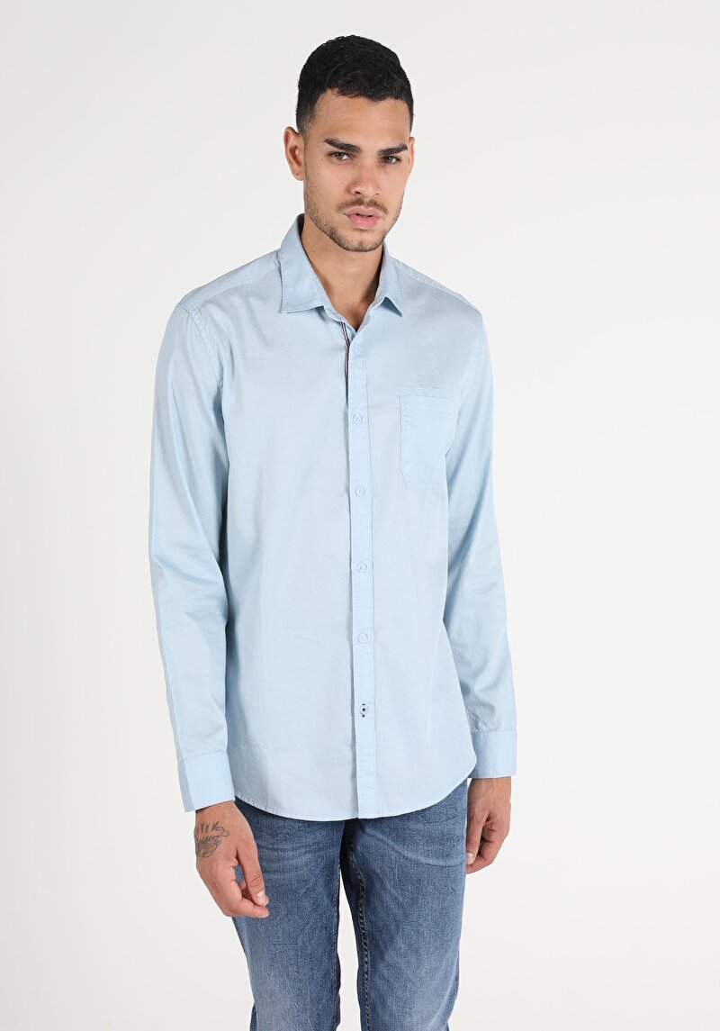 Показати інформацію про Сорочка З Довгим Рукавом Чоловіча Блакитна  Cl1050715