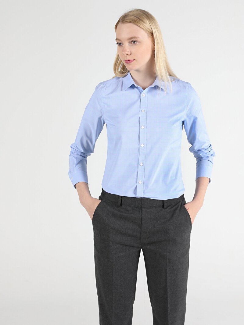 Показати інформацію про Сорочка З Довгим Рукавом Жіноча Синя Супер Вузького Крою Cl1047928