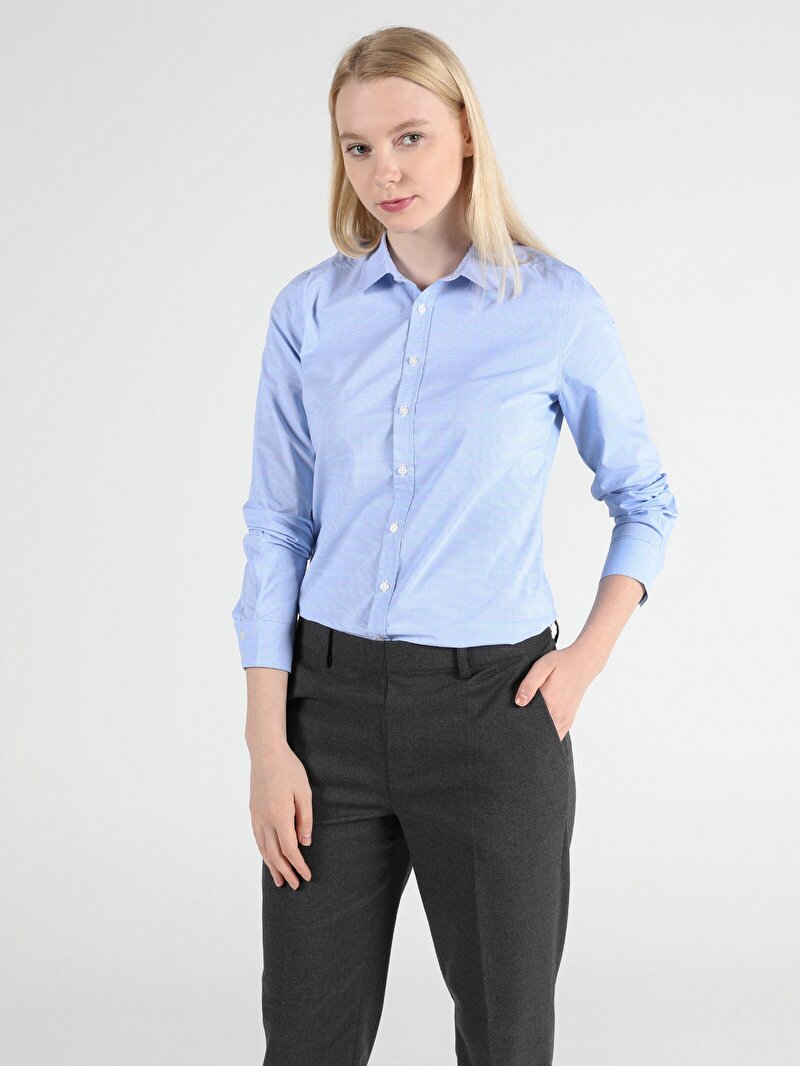 Показати інформацію про Сорочка З Довгим Рукавом Жіноча Синя Супер Вузького Крою Cl1047928