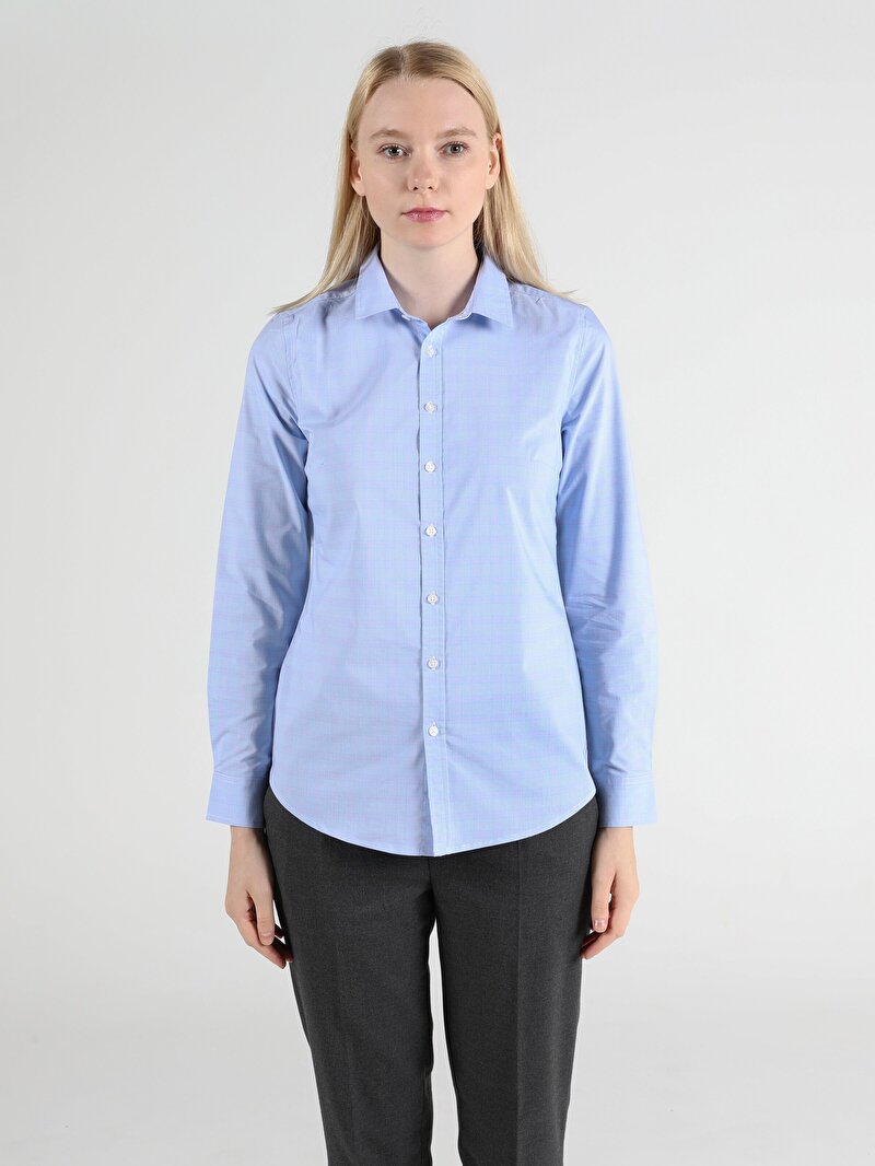 Показати інформацію про Сорочка З Довгим Рукавом Жіноча Синя Супер Вузького Крою Cl1047928