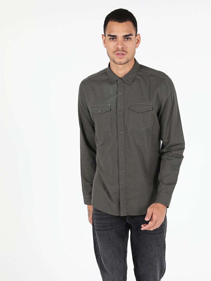 Зображення Сорочка З Довгим Рукавом Чоловіча Зелена  Cl1049880