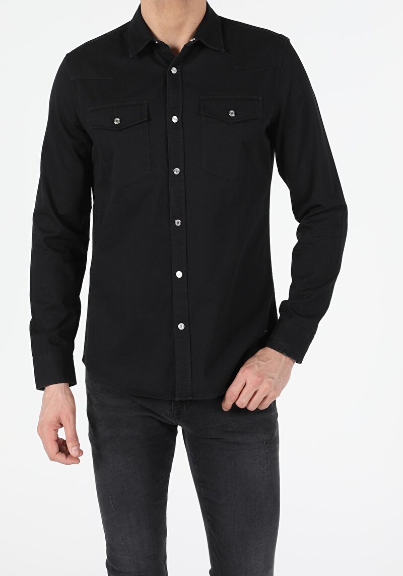 Зображення Сорочка З Довгим Рукавом Чоловіча Чорна  Cl1051779