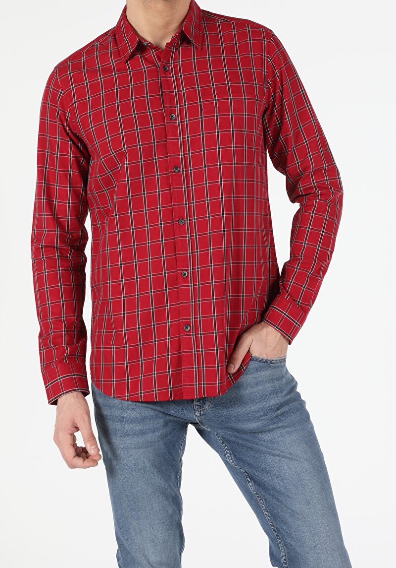 Показати інформацію про Сорочка З Довгим Рукавом Чоловіча Червона  Cl1052993