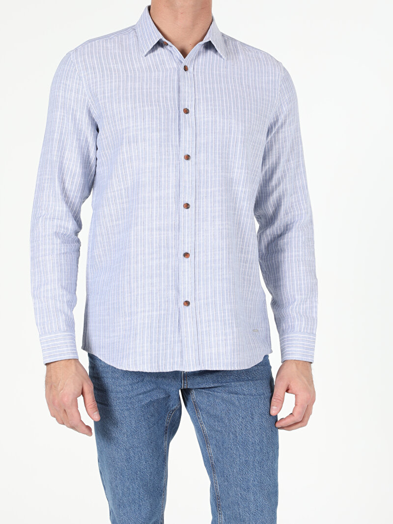 Показати інформацію про Сорочка З Довгим Рукавом Чоловіча Блакитна  Cl1053686