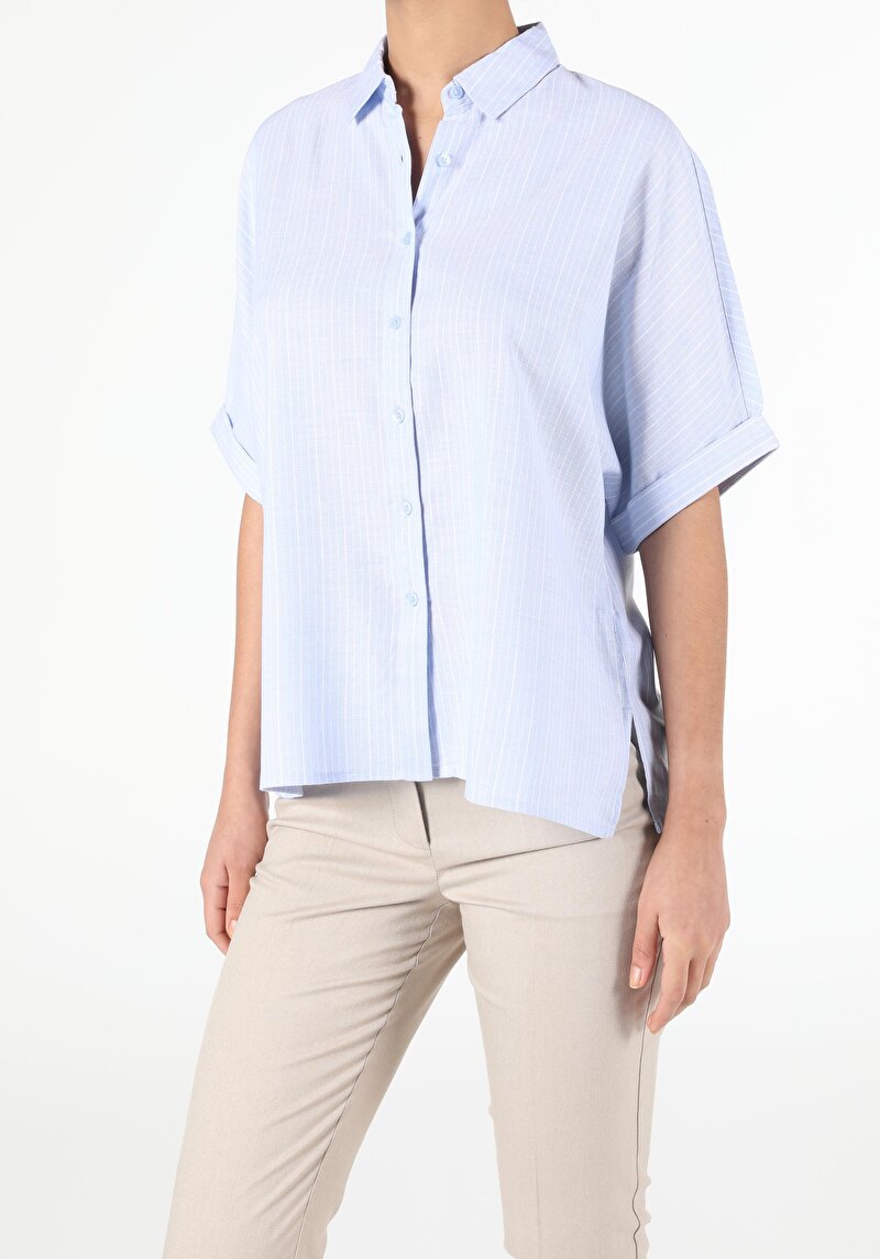 Зображення Сорочка З Коротким Рукавом Жіноча Блакитна Cl1053413