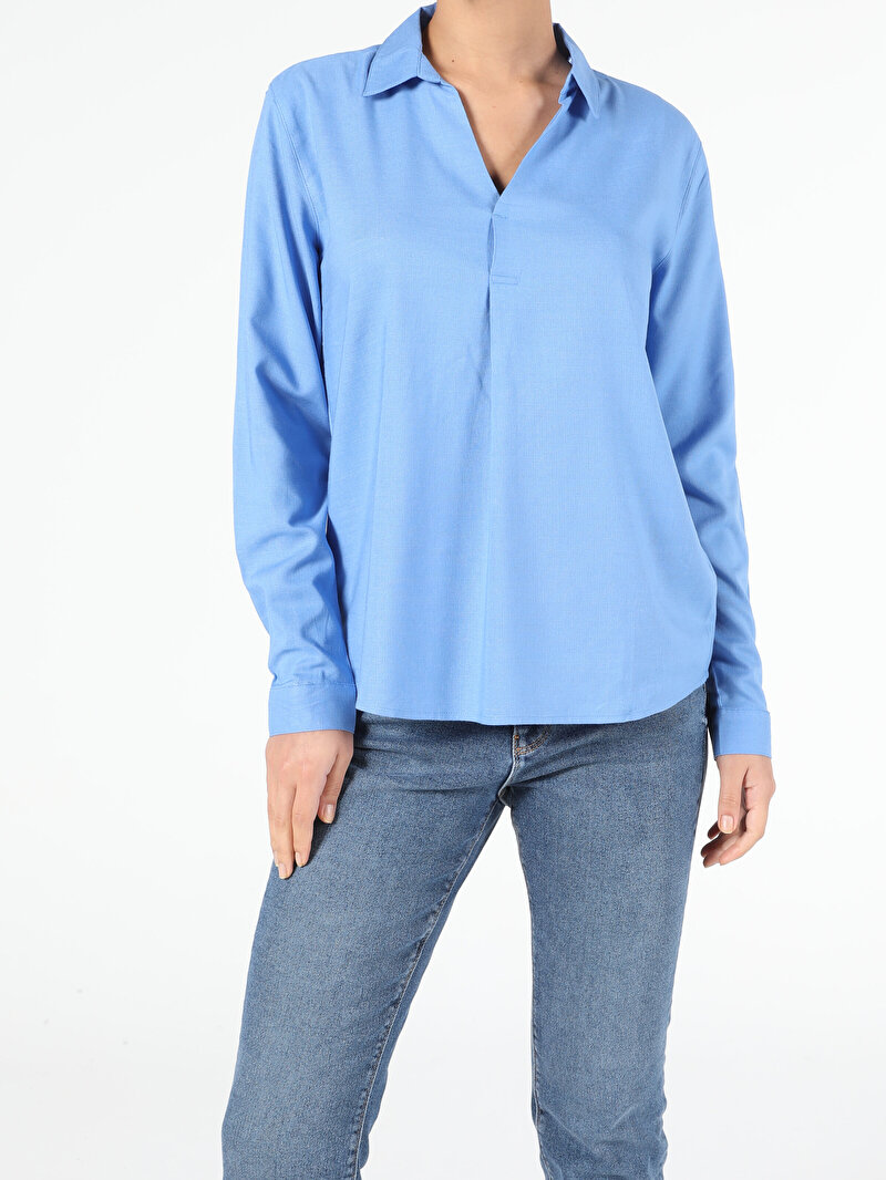 Зображення Сорочка З Довгим Рукавом Жіноча Блакитна  Cl1052370
