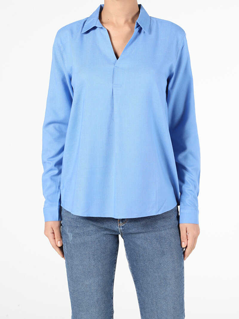 Зображення Сорочка З Довгим Рукавом Жіноча Блакитна  Cl1052370
