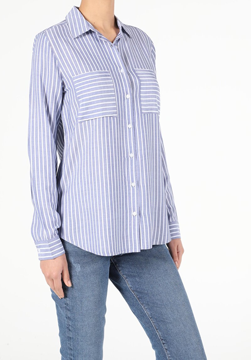 Зображення Сорочка З Довгим Рукавом Жіноча Блакитна Cl1047850