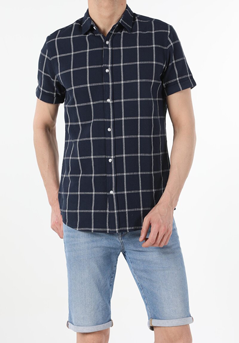 Показати інформацію про Сорочка З Коротким Рукавом Чоловіча Синя  Cl1053791