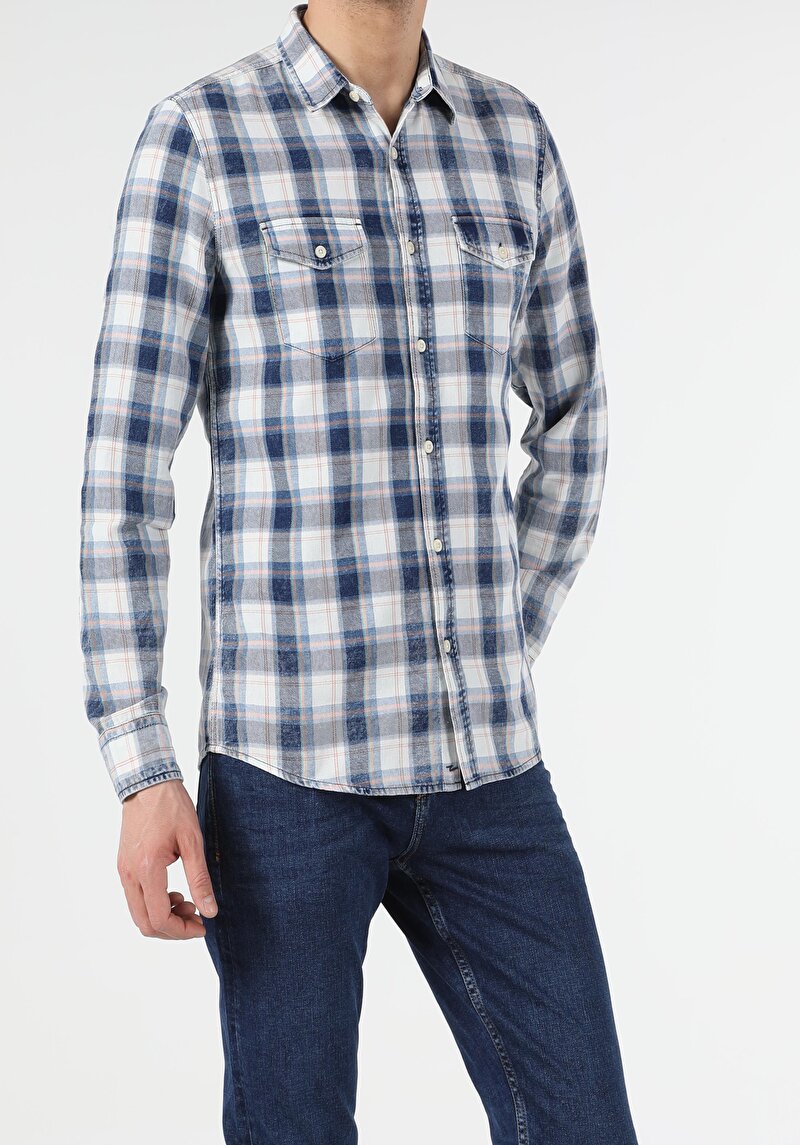 Показати інформацію про Сорочка З Довгим Рукавом Чоловіча Синя  Cl1053943