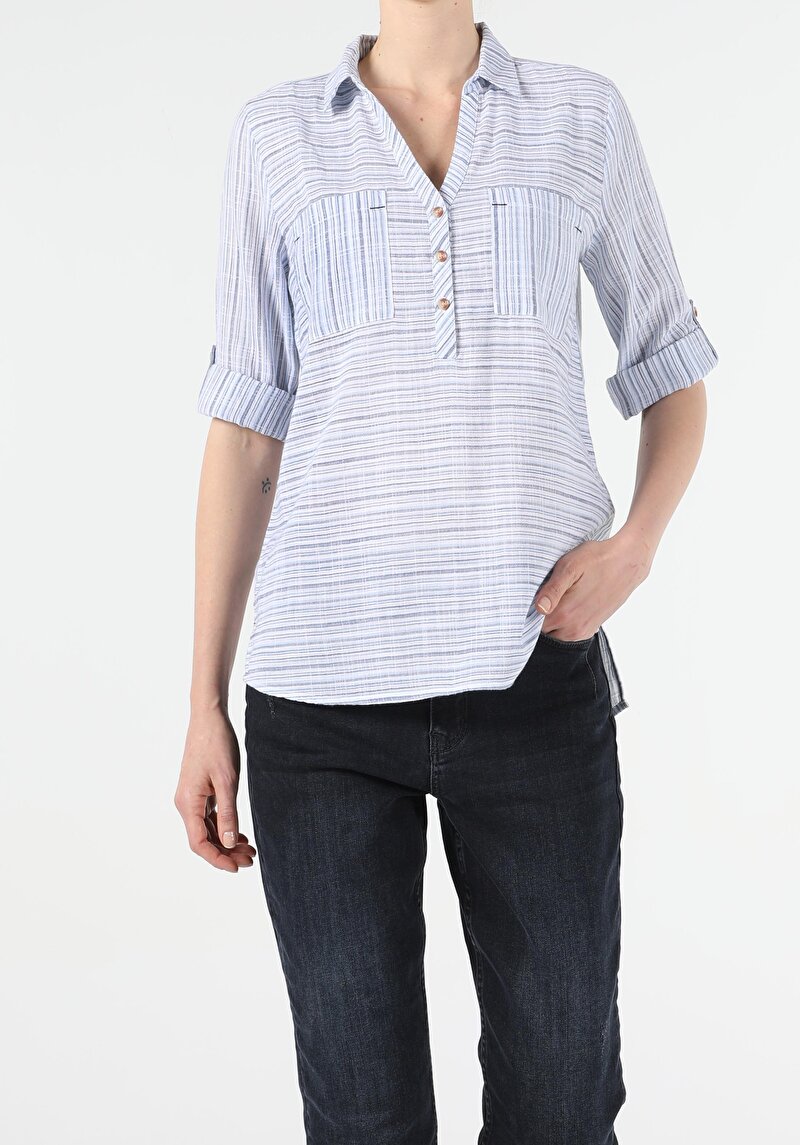 Зображення Сорочка З Довгим Рукавом Жіноча Блакитна  Cl1054120