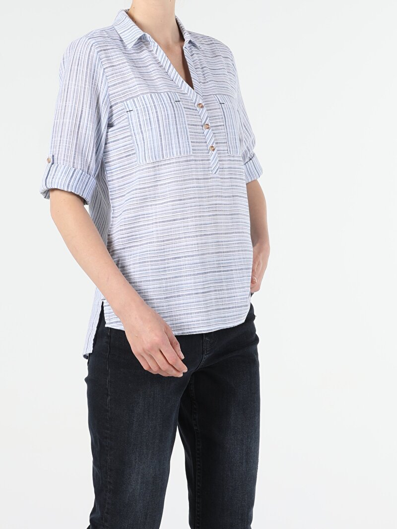 Зображення Сорочка З Довгим Рукавом Жіноча Блакитна  Cl1054120