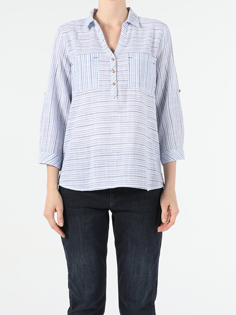 Зображення Сорочка З Довгим Рукавом Жіноча Блакитна  Cl1054120