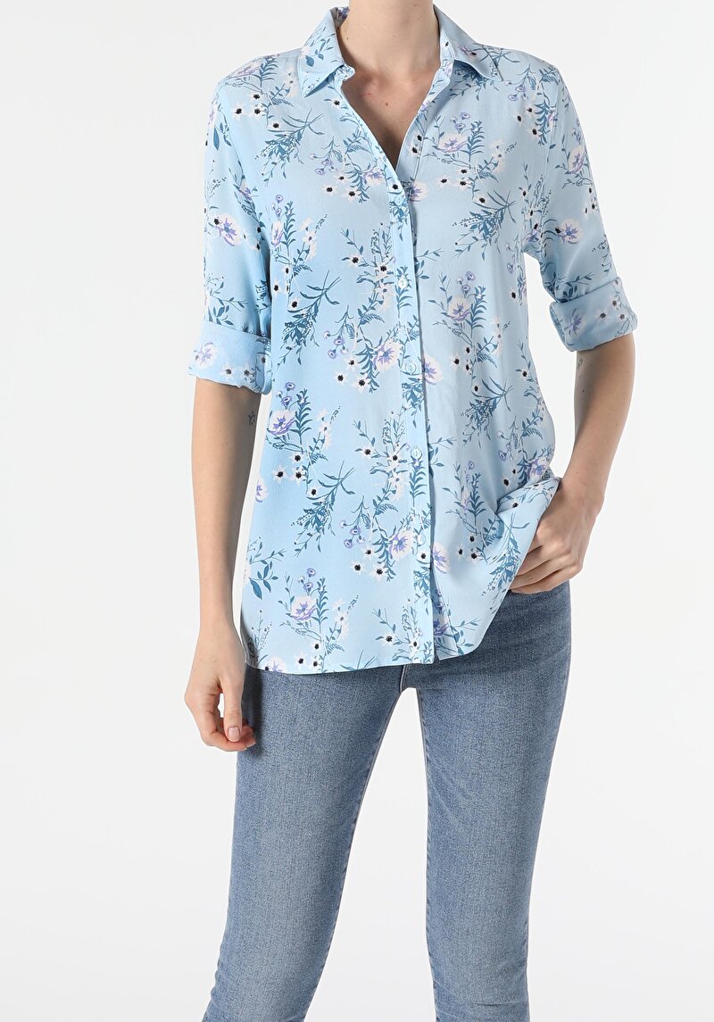 Зображення Сорочка З Довгим Рукавом Жіноча Блакитна Cl1054201