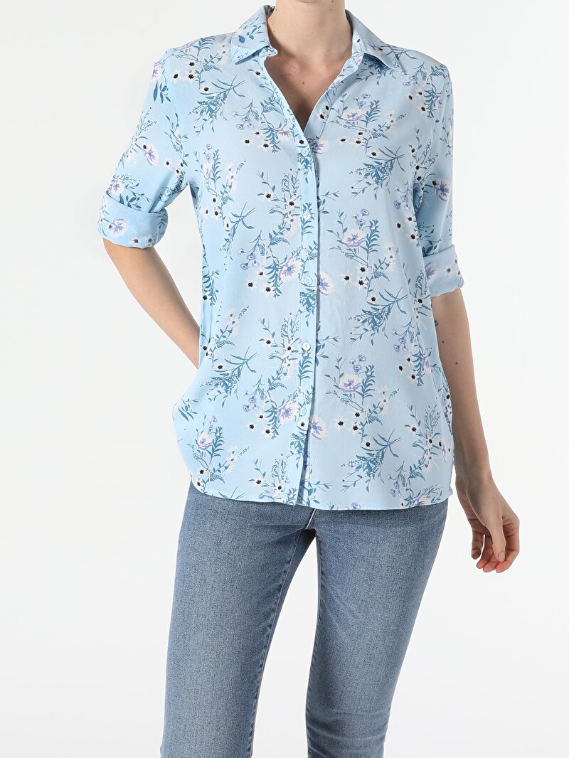 Показати інформацію про Сорочка З Довгим Рукавом Жіноча Блакитна  Cl1054201