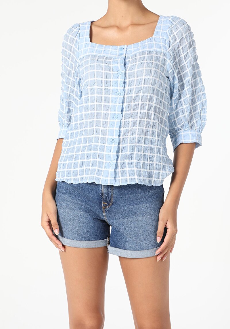 Зображення Сорочка З Довгим Рукавом Жіноча Блакитна Cl1054202