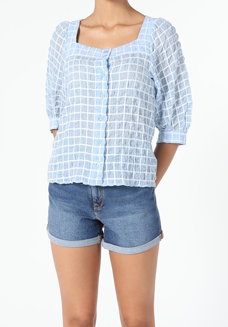 Показати інформацію про Сорочка З Довгим Рукавом Жіноча Блакитна  Cl1054202