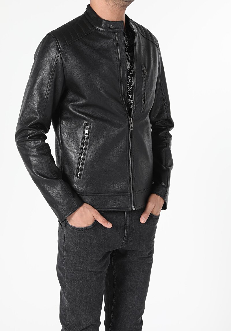 Показати інформацію про Куртка З Еко-шкіри Чоловіча Чорна  Cl1055688