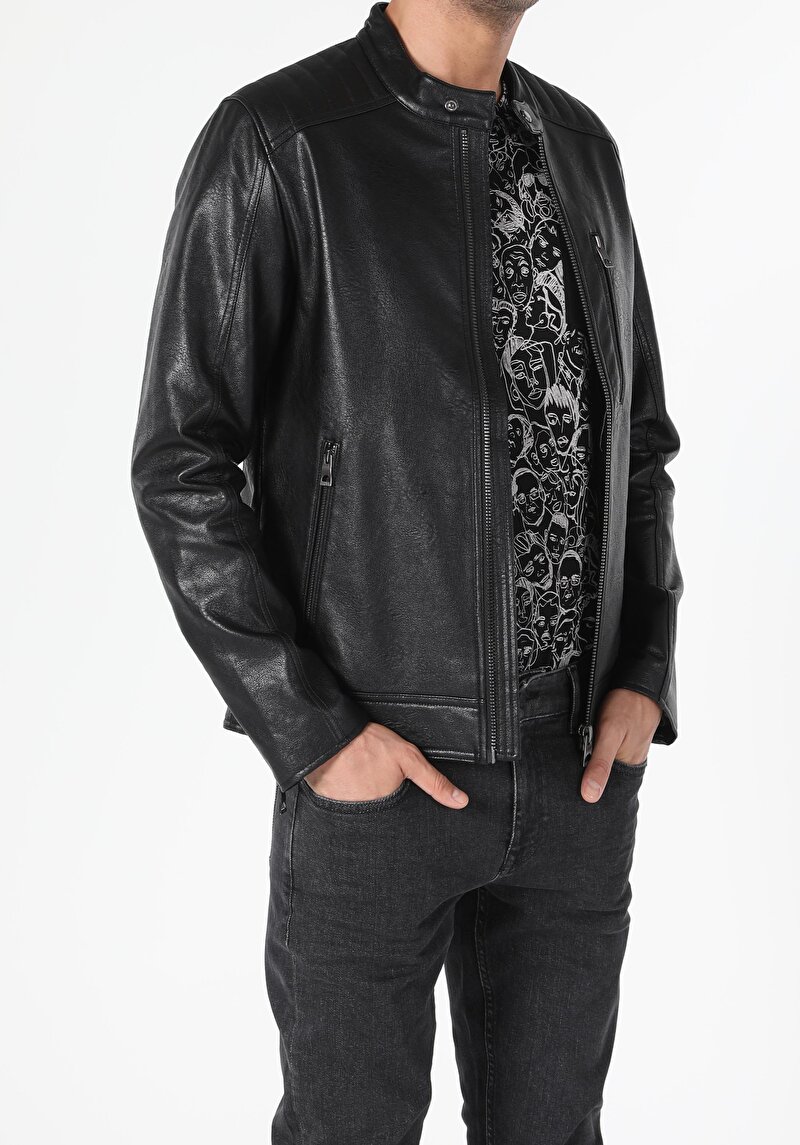 Показати інформацію про Куртка З Еко-шкіри Чоловіча Чорна  Cl1055688