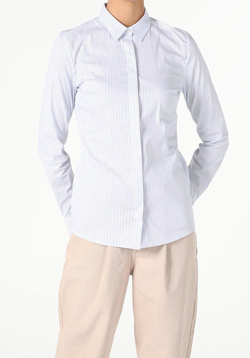 Зображення Сорочка З Довгим Рукавом Жіноча Блакитна  Cl1045017