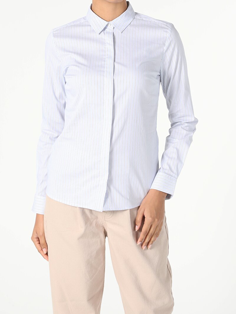 Зображення Сорочка З Довгим Рукавом Жіноча Блакитна Cl1045017