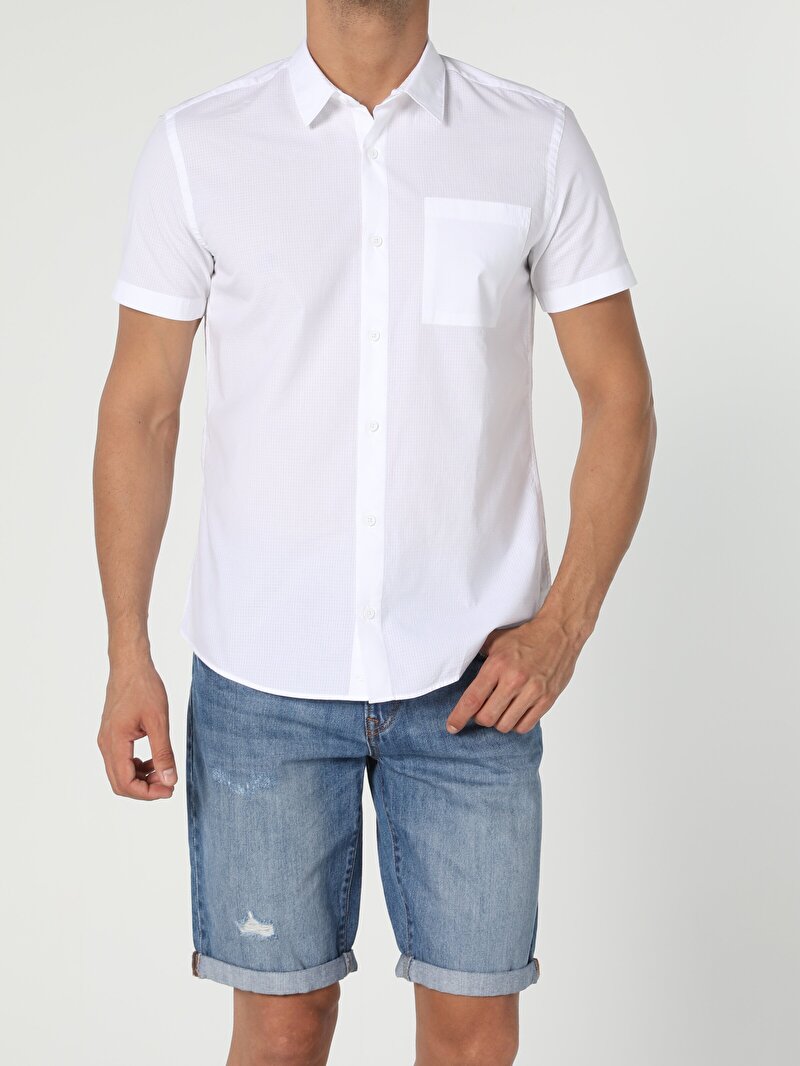 Показати інформацію про Сорочка З Коротким Рукавом Чоловіча Біла Вузького Крою Cl1053596