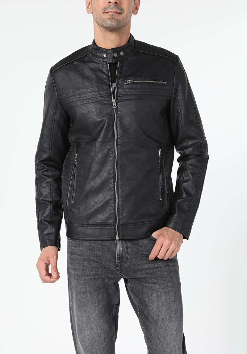 Показати інформацію про Куртка З Еко-шкіри Чоловіча Чорна  Cl1052389