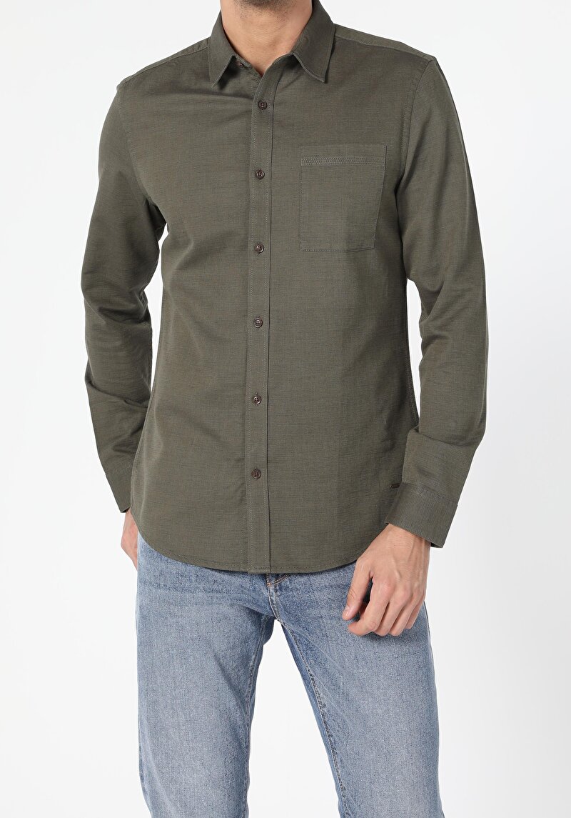 Показати інформацію про Сорочка З Довгим Рукавом Чоловіча Зелена  Cl1054986