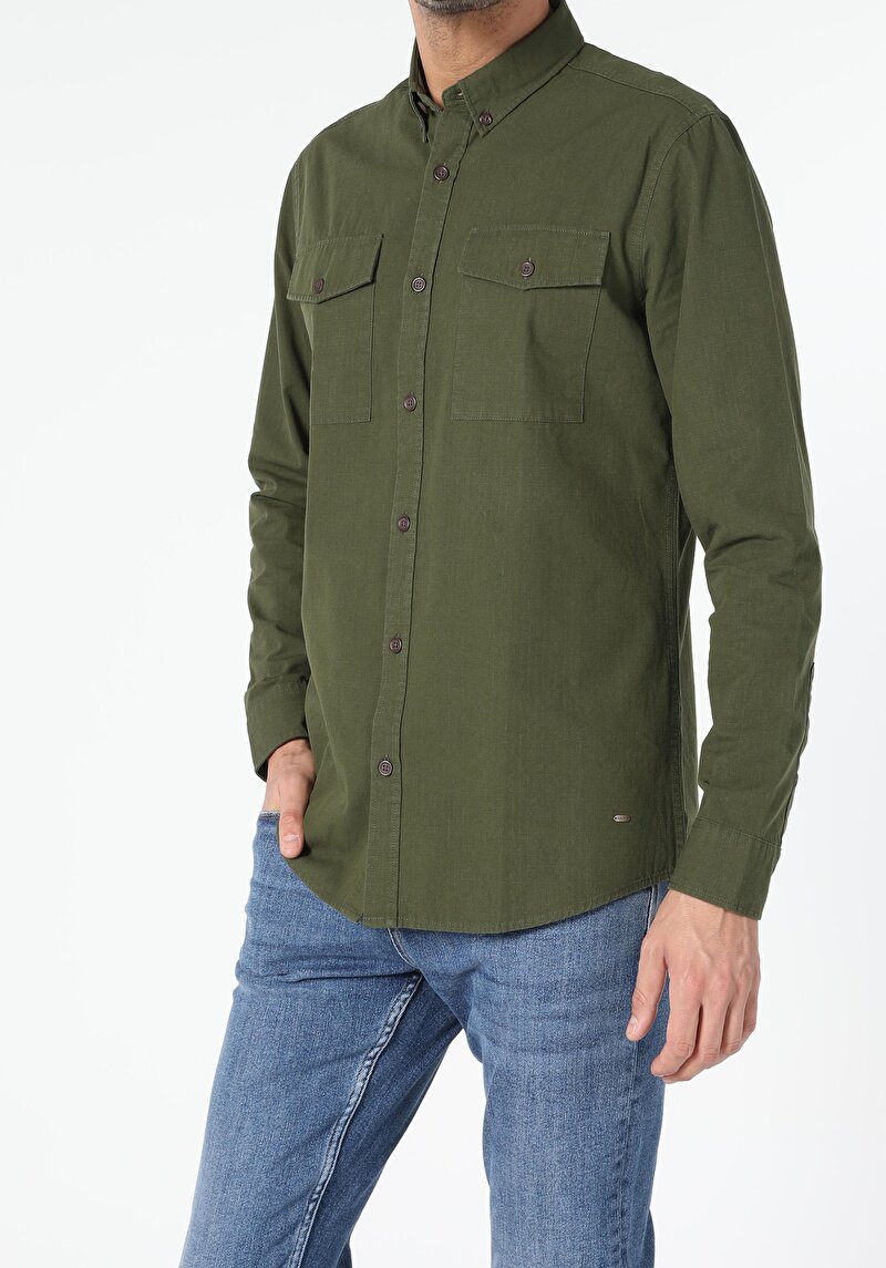 Зображення Сорочка З Довгим Рукавом Чоловіча Зелена  Cl1055648