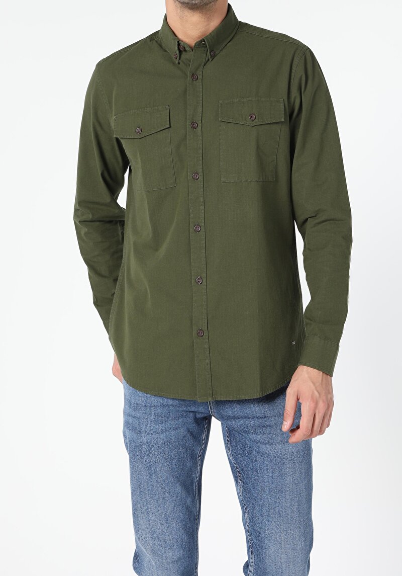 Показати інформацію про Сорочка З Довгим Рукавом Чоловіча Зелена  Cl1055648