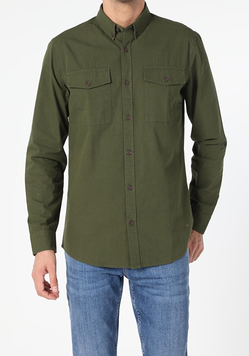 Показати інформацію про Сорочка З Довгим Рукавом Чоловіча Зелена  Cl1055648