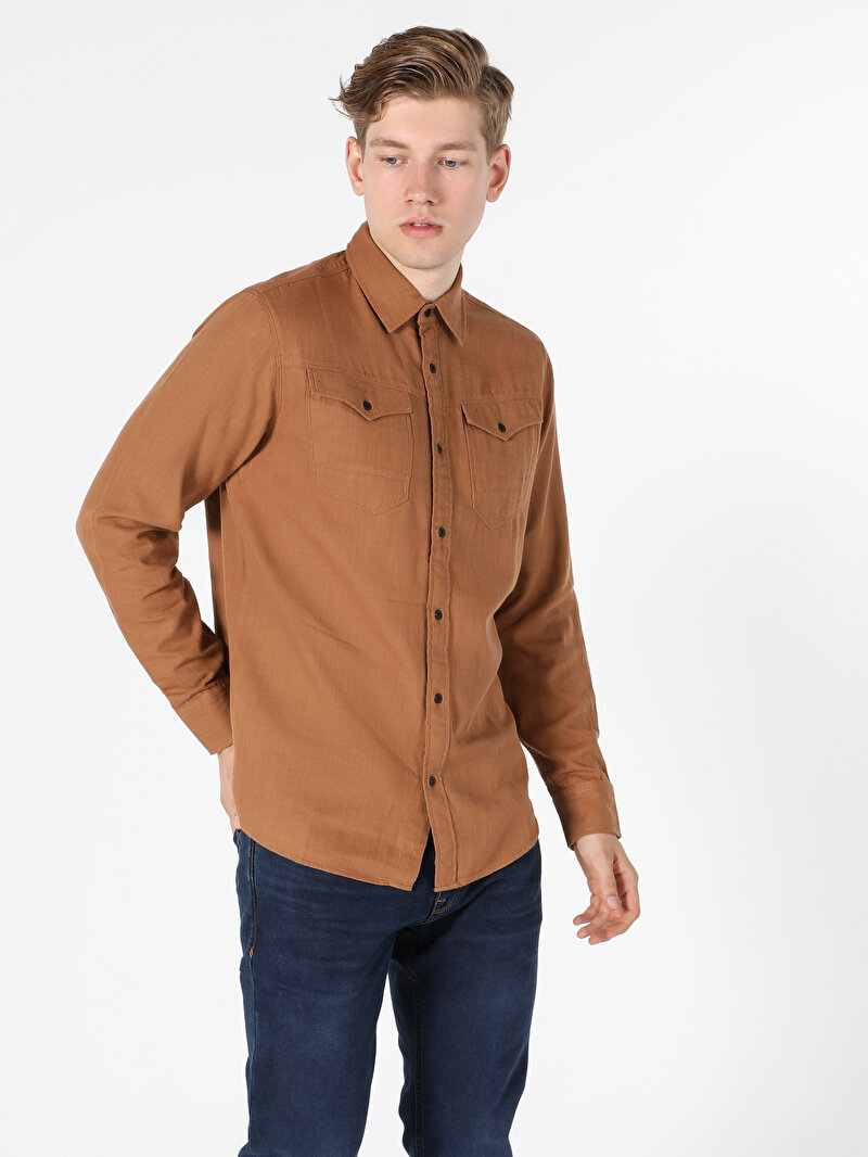 Показати інформацію про Сорочка З Довгим Рукавом Чоловіча Коричнева  Cl1050210