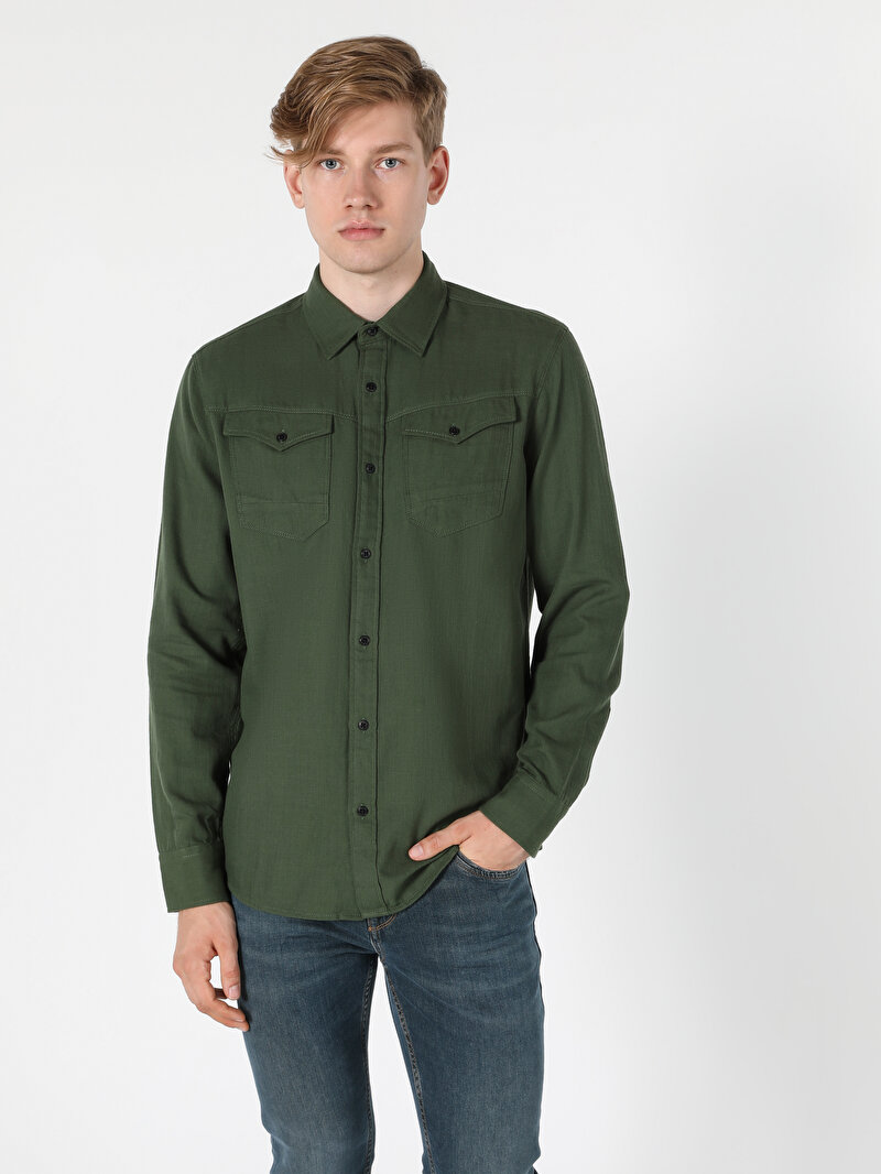 Показати інформацію про Сорочка З Довгим Рукавом Чоловіча Зелена  Cl1050210