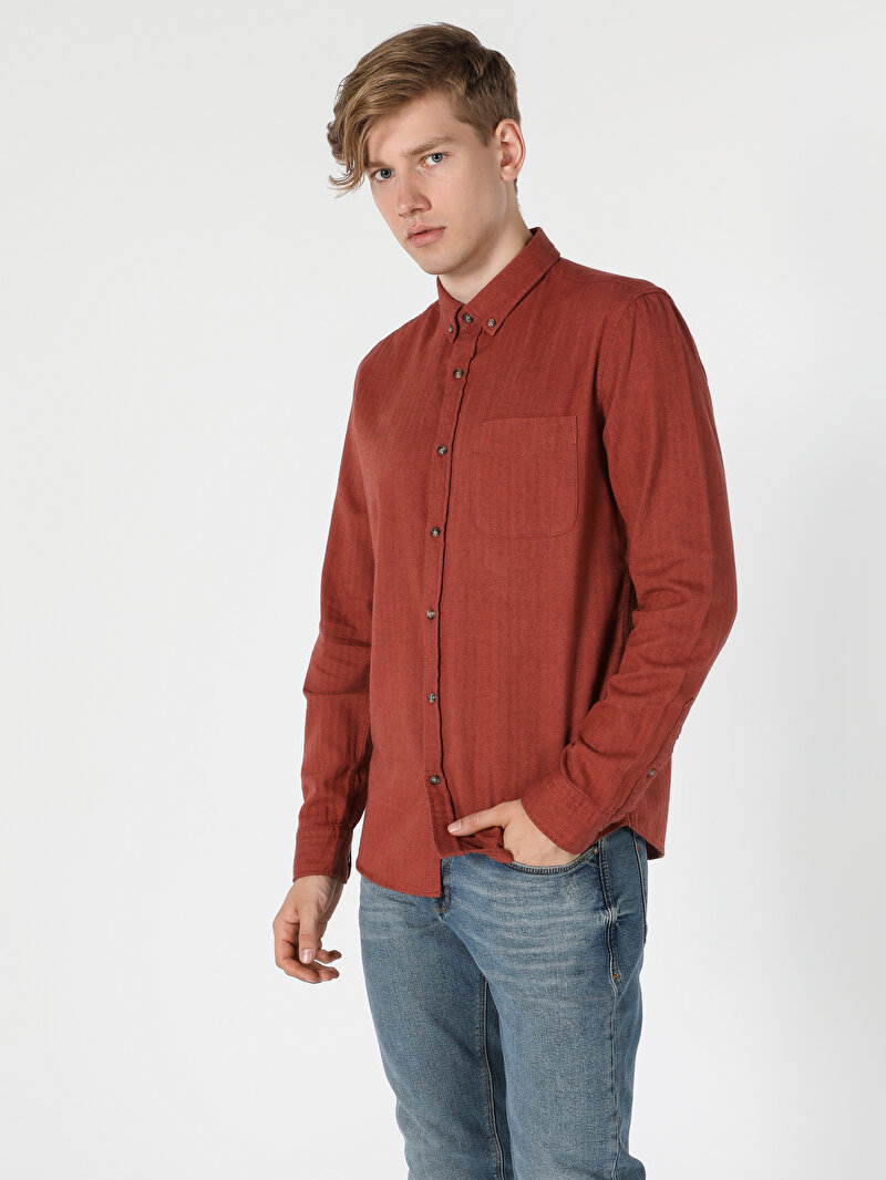 Показати інформацію про Сорочка З Довгим Рукавом Чоловіча Коричнева  Cl1055941