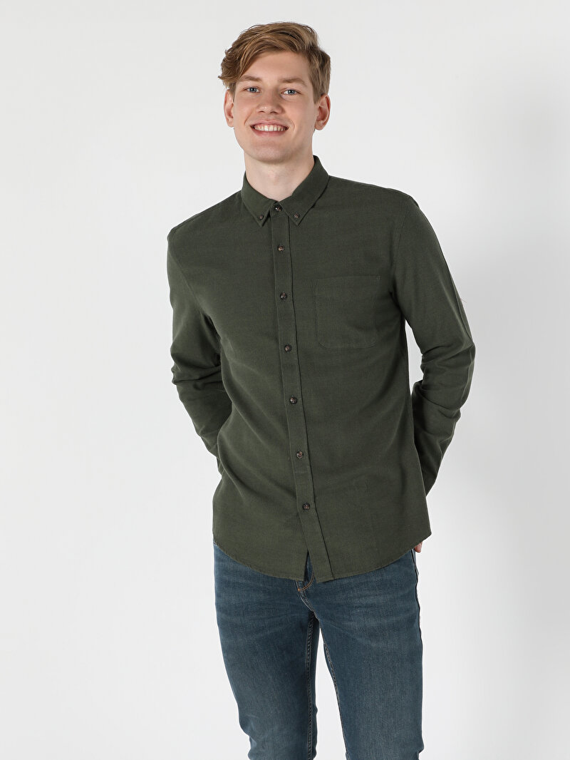 Показати інформацію про Сорочка З Довгим Рукавом Чоловіча Зелена  Cl1055941