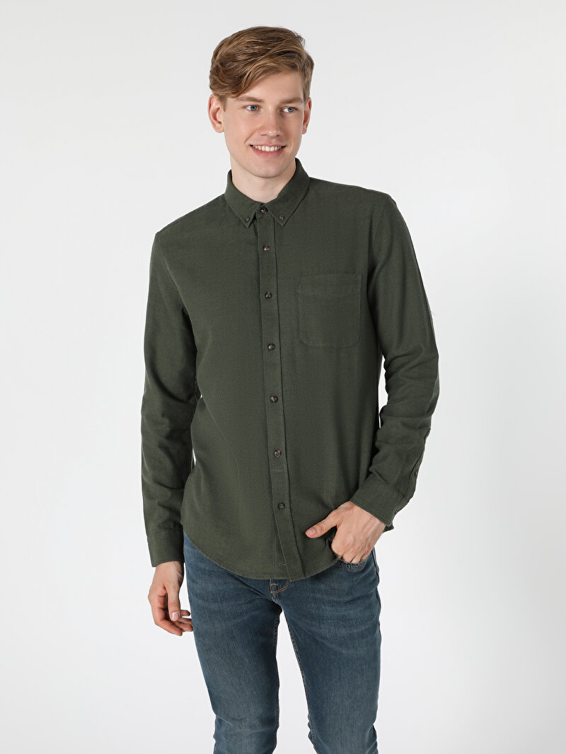 Показати інформацію про Сорочка З Довгим Рукавом Чоловіча Зелена  Cl1055941