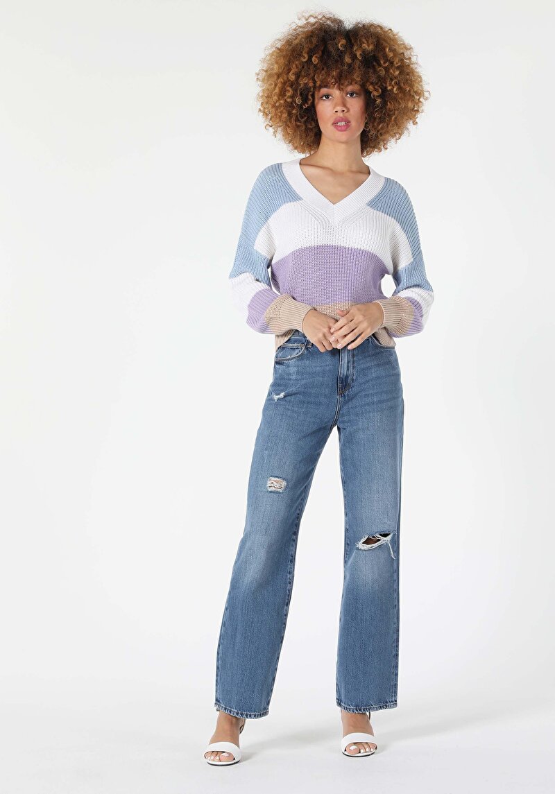 Показати інформацію про Светр Жіночий Різнокольоровий У Смужку Класичного Крою Cl1057219