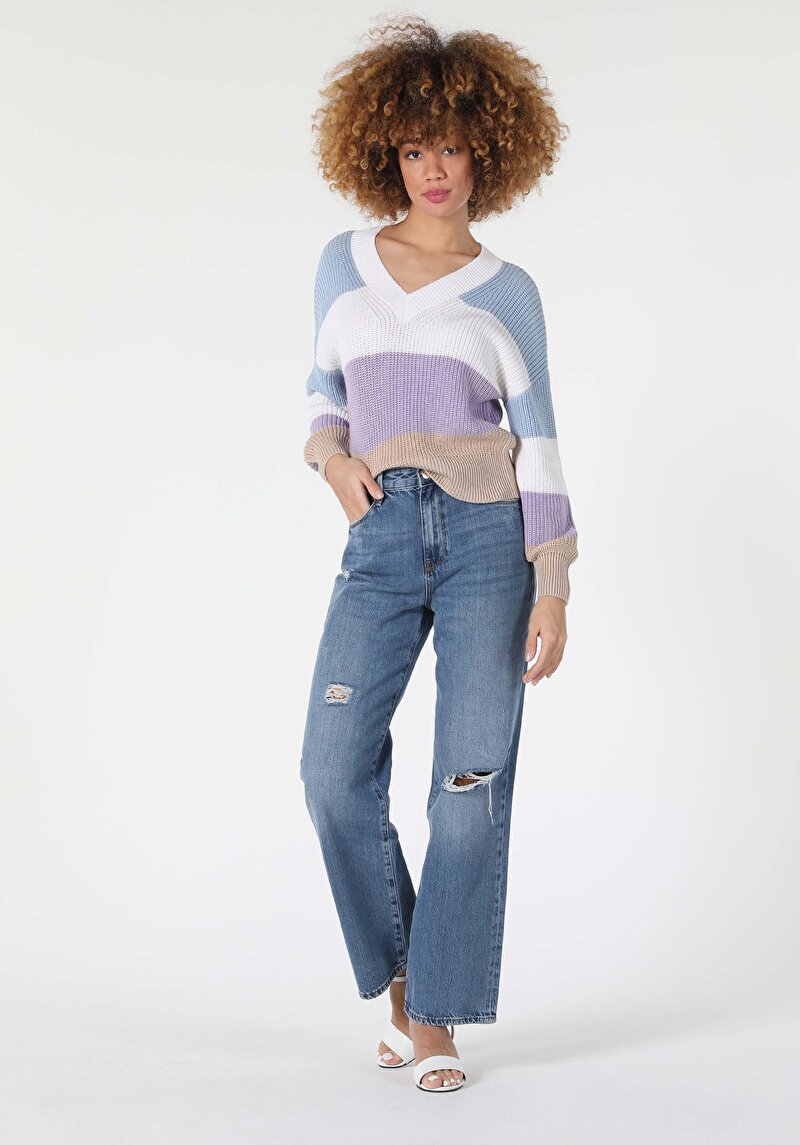 Показати інформацію про Светр Жіночий Різнокольоровий У Смужку Класичного Крою Cl1057219