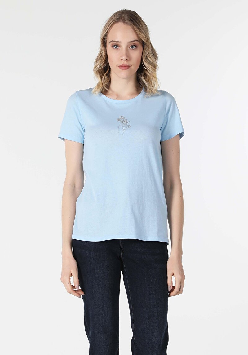 Показати інформацію про Футболка З Коротким Рукавом Жіноча Блакитна  Cl1058501