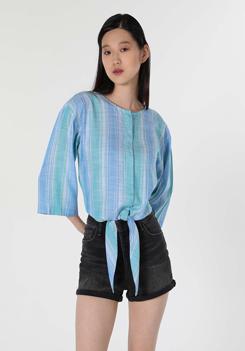 Зображення Сорочка З Довгим Рукавом Жіноча Блакитна  Cl1058746